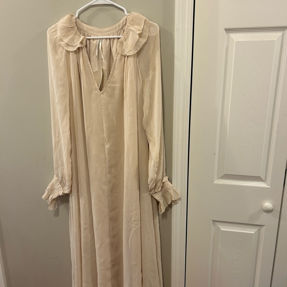 ByAnthropologie NWT cream ruffle chiffon dress